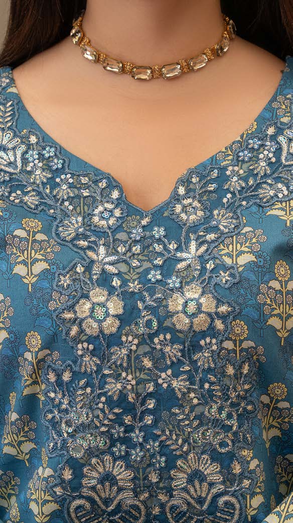 Ensemble Pakistanais Bleu Brodé - Été 2025 Mahnoor
