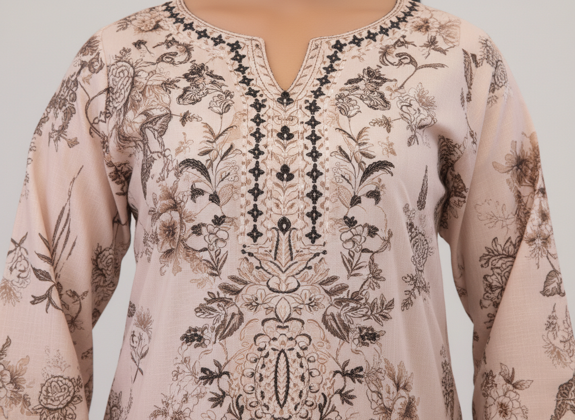 Ensemble 3 pièces brodé Soni en khaddar original rose