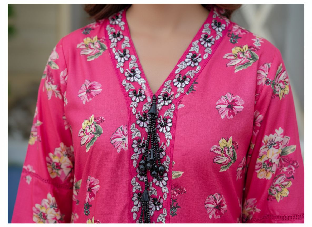 Haya Noor – Ensemble 3 pièces cousu en lin flammé brodé – 02