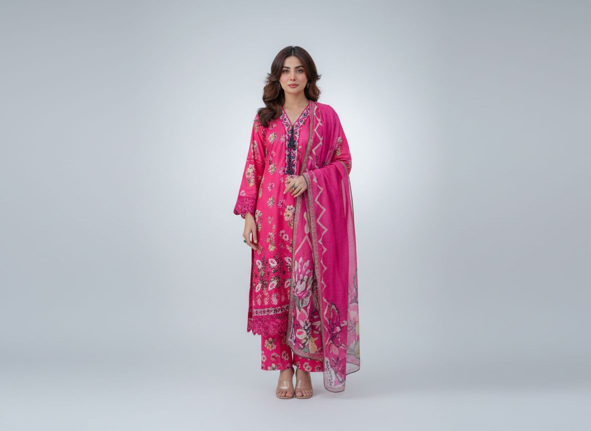 Haya Noor – Ensemble 3 pièces cousu en lin flammé brodé – 02