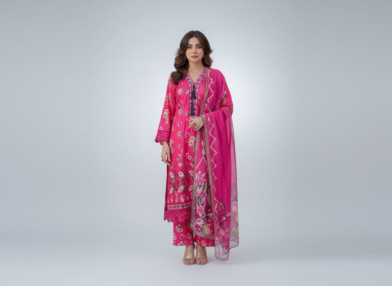 Haya Noor – Ensemble 3 pièces cousu en lin flammé brodé – 02