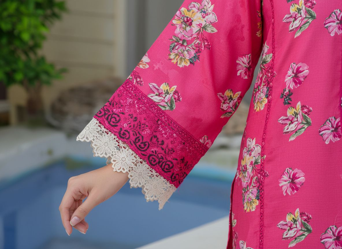 Haya Noor – Ensemble 3 pièces cousu en lin flammé brodé – 02