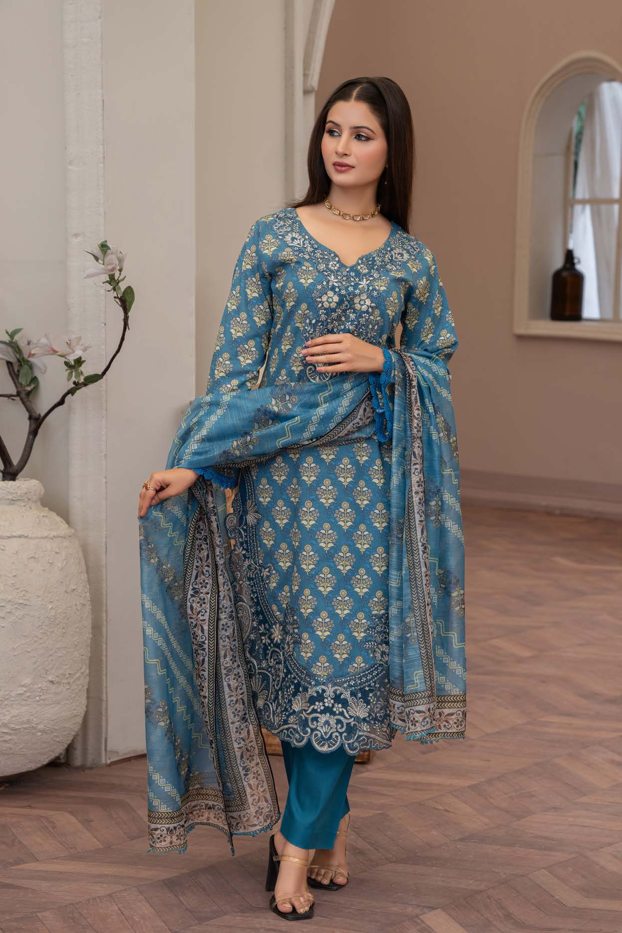 mahnoor collection royal blue shalwar kameez with dupatta