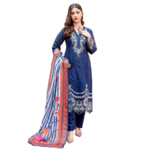 original khaddar soni blue embroidered 3 piece suit