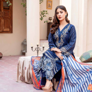 Original Khaddar Soni Blue Embroidered 3-Piece Suit