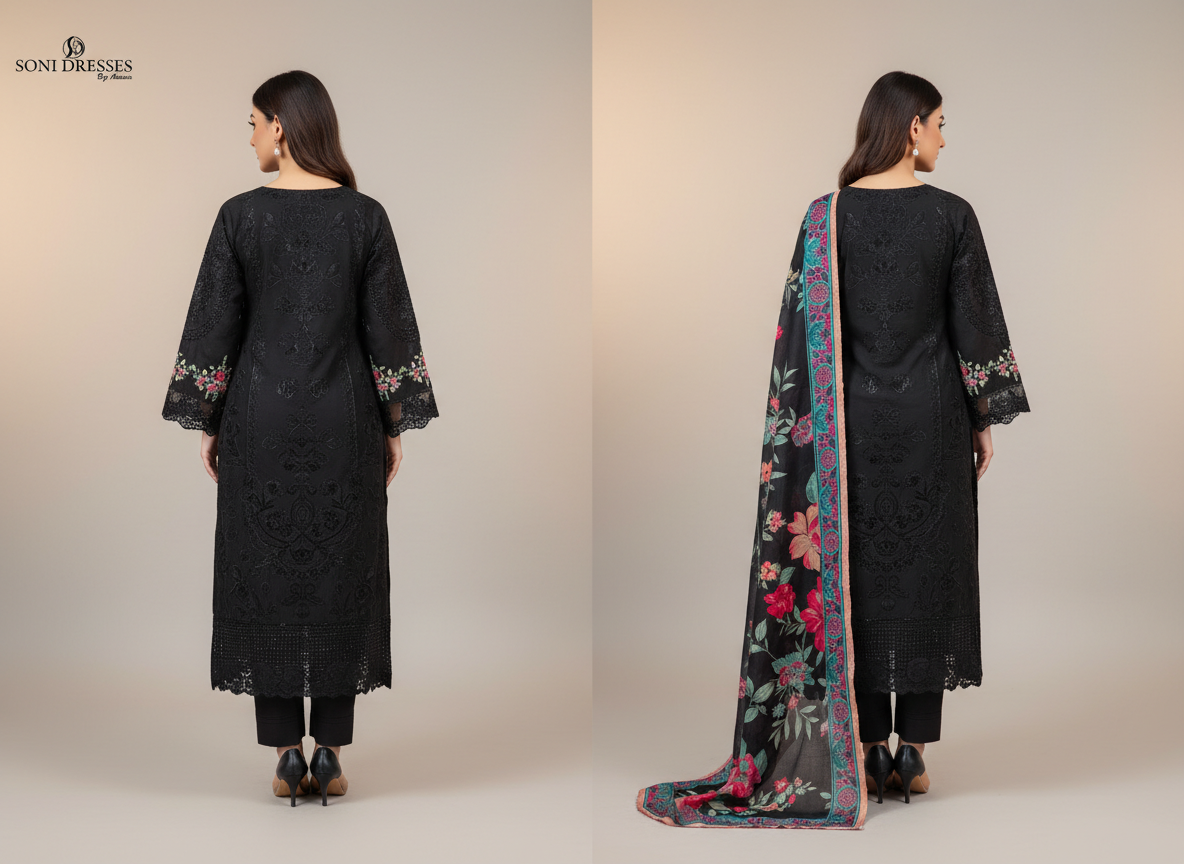 original khaddar soni black embroidered 3 piece suit original khaddar soni black embroidered 3 piece suit