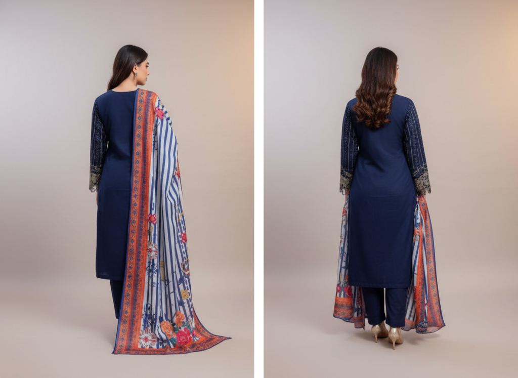 original khaddar soni blue embroidered 3 piece suit for women