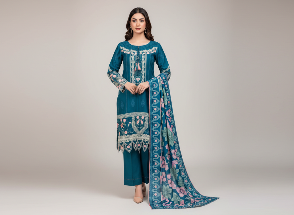 original khaddar soni embroidered 3 piece suit for women