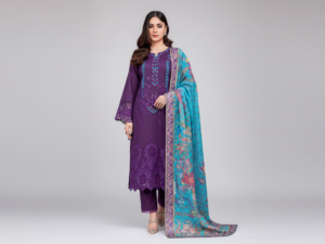 Original Khaddar Soni Purple Embroidered 3-Piece Suit
