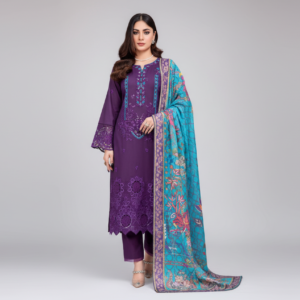 Home original khaddar soni purple embroidered 3 piece suit