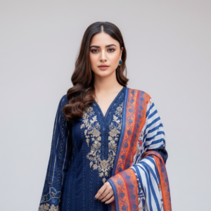 Home original khaddar soni blue embroidered 3 piece suit for women