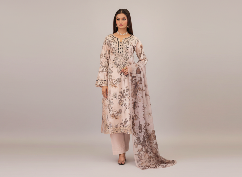 original khaddar soni rose pink embroidered 3 piece suit