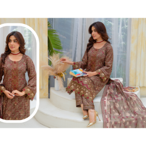 Haya Noor Embroidered Slub Linen stitched 3 Piece Suit - 03-Winter Collection