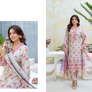 Haya Noor Embroidered Slub Linen stitched 3 Piece Suit - Winter Collection