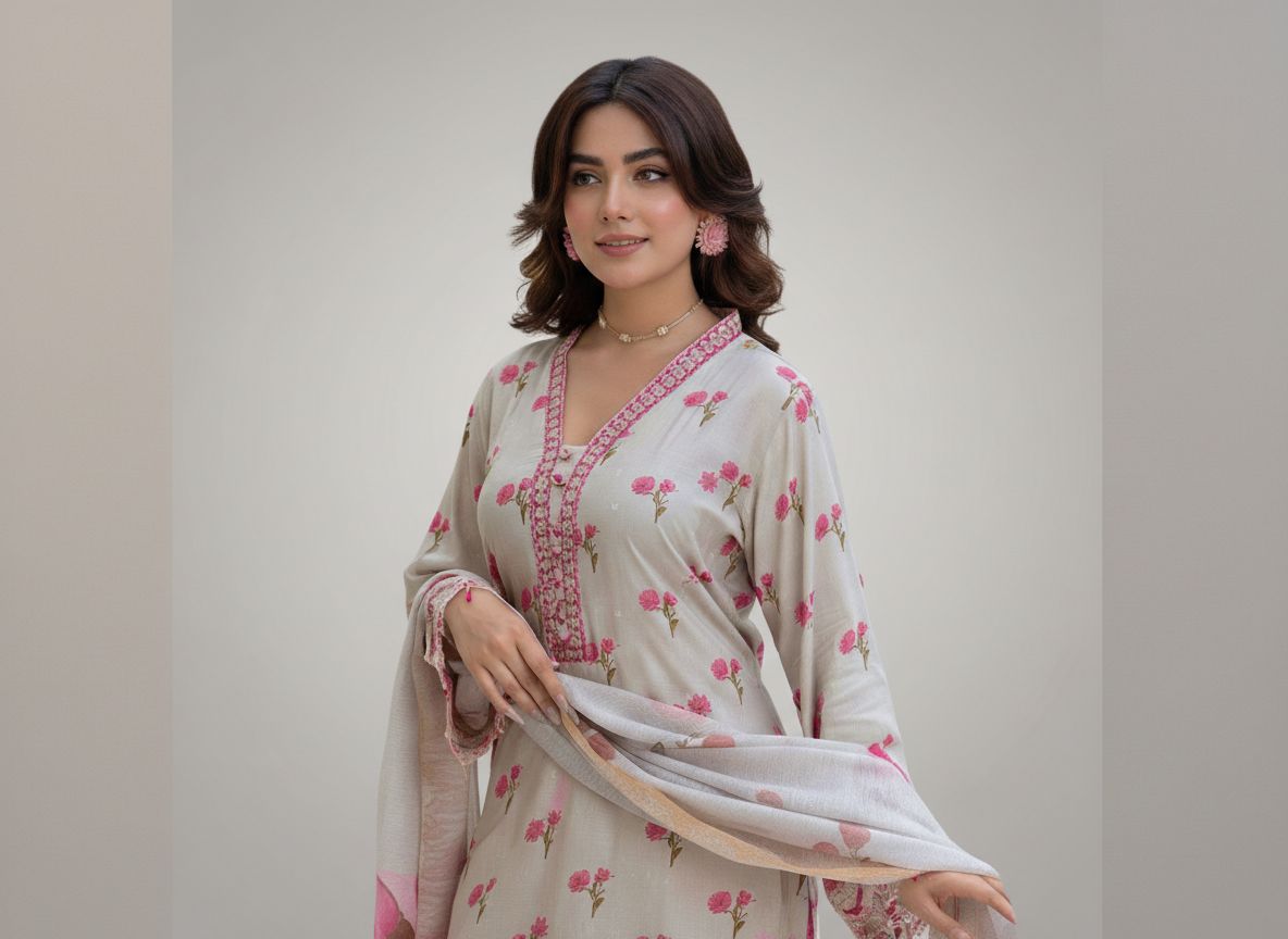 Haya Noor Embroidered Slub Linen stitched 3 Piece Suit - 06