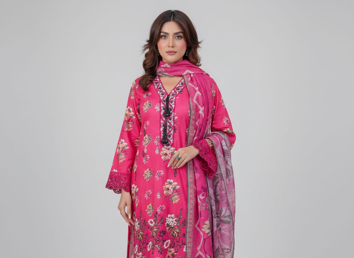 Haya Noor Embroidered Slub Linen stitched 3 Piece Suit -02