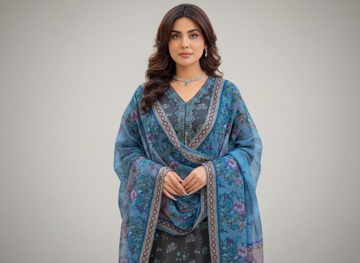 Haya Noor Embroidered Slub Linen stitched 3 Piece Suit -01