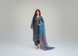 Haya Noor Embroidered Slub Linen stitched 3 Piece Suit -01