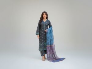 Haya Noor Embroidered Slub Linen stitched 3 Piece Suit -01