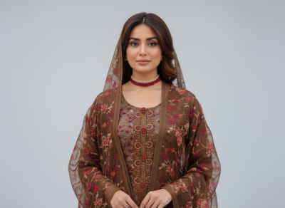 haya noor embroidered slub linen stitched 3 piece suit 03 winter collection