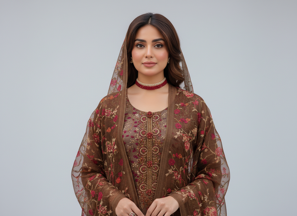 Haya Noor Embroidered Slub Linen stitched 3 Piece Suit - 03