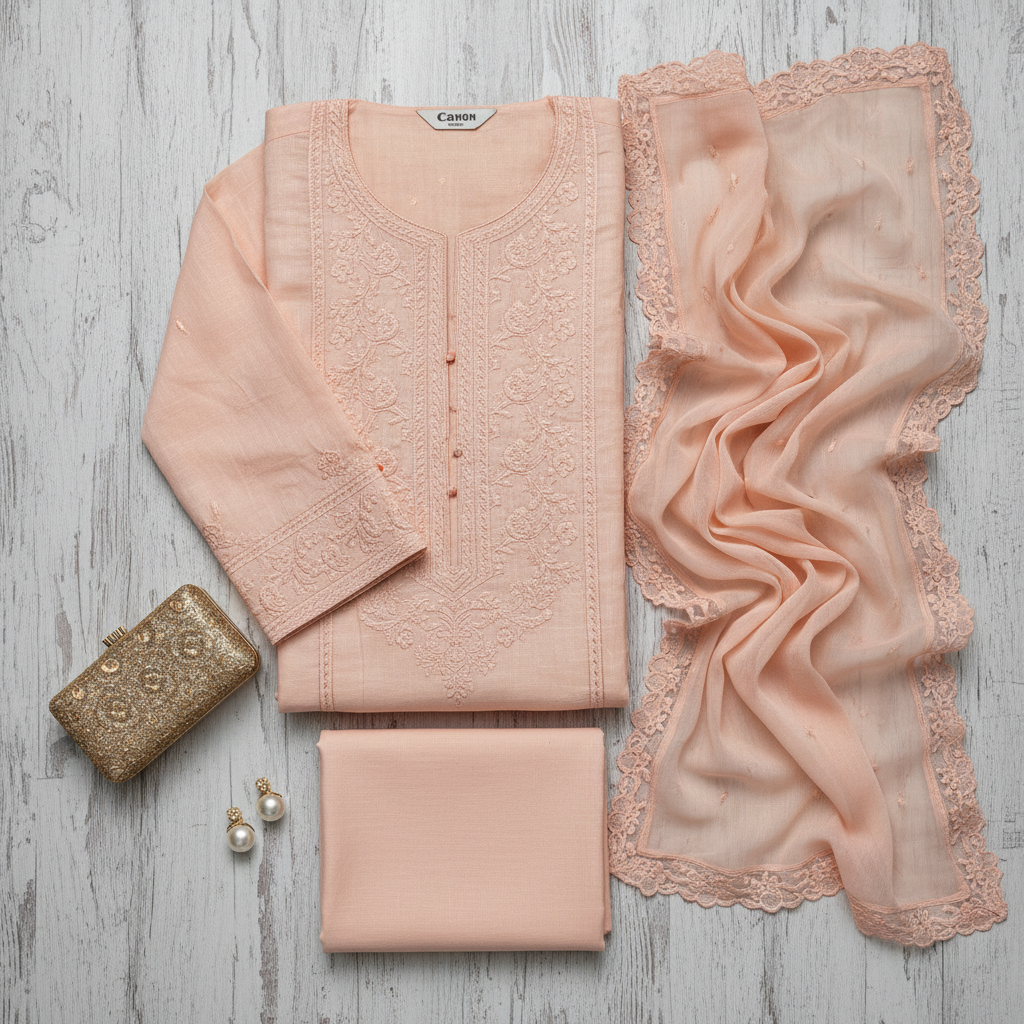 flat lay summer peach embroidered