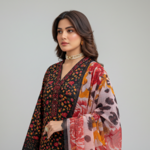 Home haya noor embroidered slub linen stitched 3 piece suit 04 winter collection